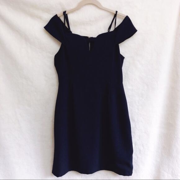 Storee Navy Blue Off-Shoulder Zip-Up Formal Dress - Picture 1 of 13